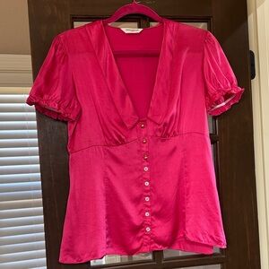 Amanda Uprichard Fuchsia Button-Up satin Blouse